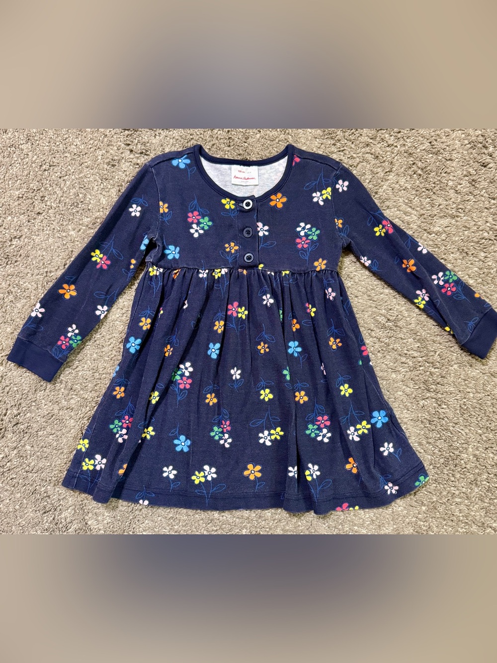 Hanna Andersson Navy Floral Long-Sleeve Dress, Size 4T (100)
